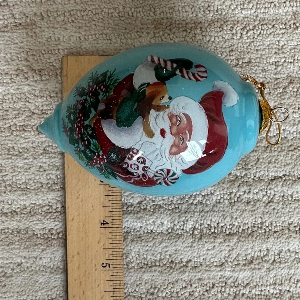 Li Bien 2017 Ornament Pier 1 Glass Ornament Santa Puppy Hand Blown & Painted